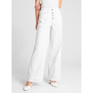GAP Wearlight High Rise Wide-Leg Jeans with Button-Fly White Women’s Size 28